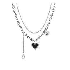 VATYERTY - Collar a capas con corazón & con diseño de disco Plateado