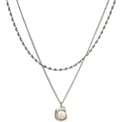 VATYERTY - Collar con colgante multicapas perla de imitación plata