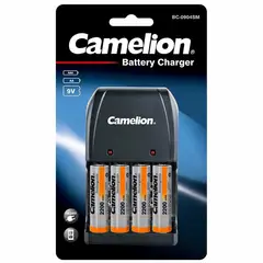 CAMELION - Cargador Para 4 Pilas AA/AAA/9V + 4 Pilas AA 2200mAh