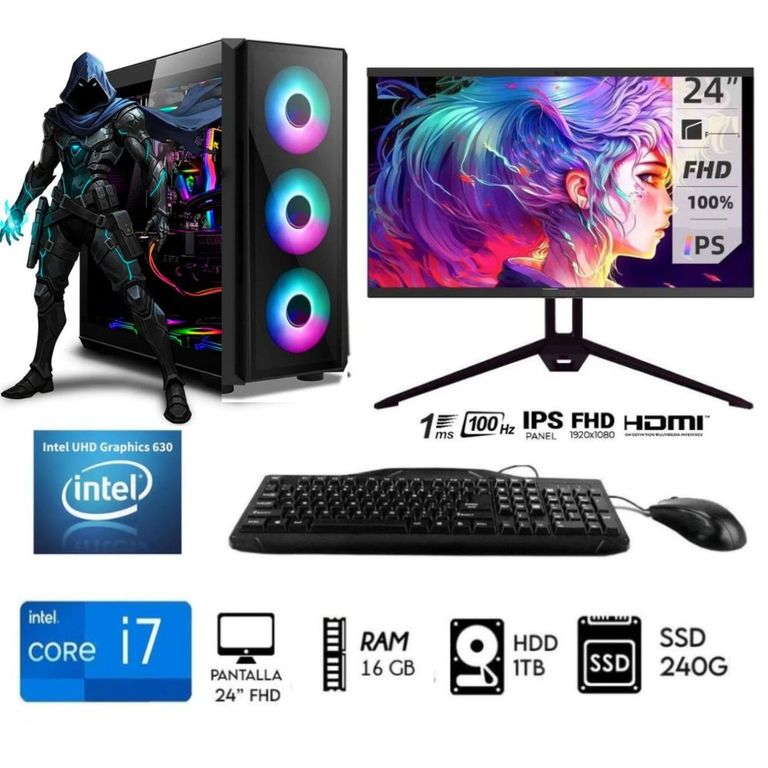 Computadora Pc Core i7 Monitor 24 Ram 16GB Disco 1TB+SSD 240GB CASE RGB