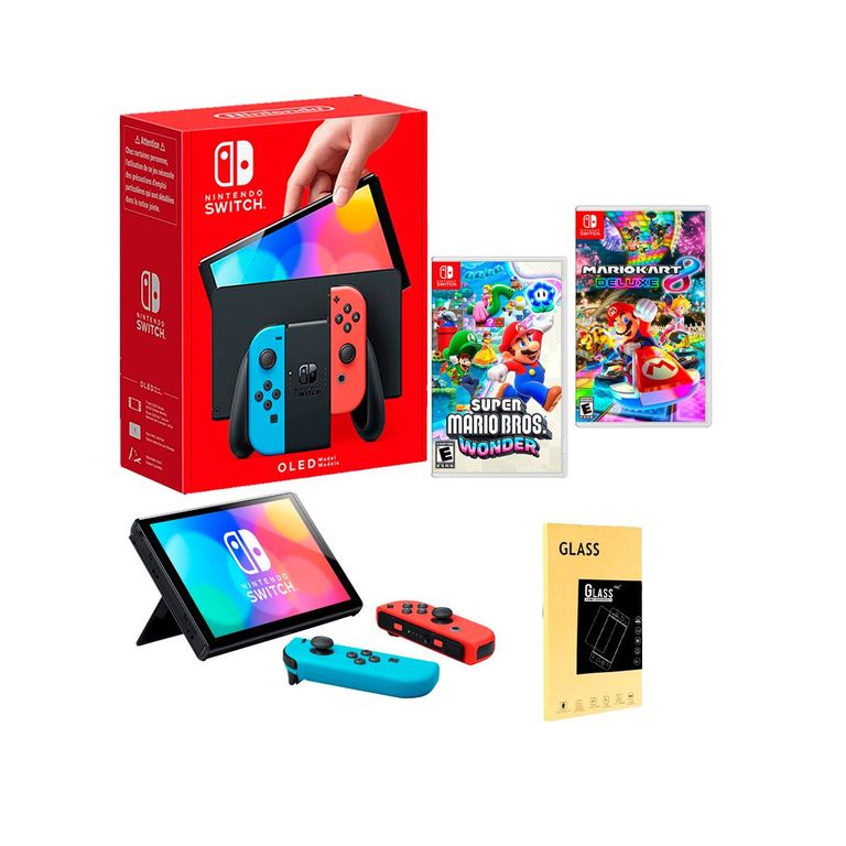 Consola Switch Oled Neon + Mario Wonder + Mario Kart + Mica