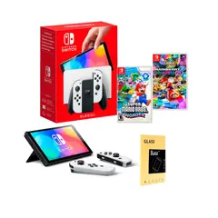 NINTENDO - Consola Switch Oled Blanca + Mario Wonder + Mario Kart + Mica