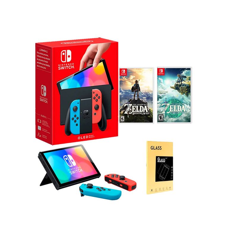 Consola Switch Oled Neon+ Zelda BOTW+ Tears of the Kingdom+ M
