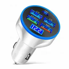 SMART ELECTRONIC - CARGADOR DE CELULAR 150W BLANCO PARA AUTO DE 5 PUERTOS USB Y USB-C