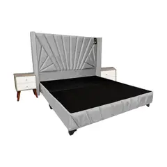 BARAKA HOME - Dormitorio Lienz Queen + Cabecera + 2 Veladores - Gris Claro