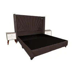 BARAKA HOME - Dormitorio Lienz King + Cabecera + 2 Veladores - Chocolate
