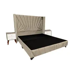 BARAKA HOME - Dormitorio Lienz King + Cabecera + 2 Veladores - Beige Claro