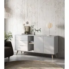 TU MESITA - Aparador Largo Clásico 3 cajones 2 puertas Ventura color Blanco