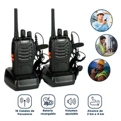SEISA - Pack 2 Radios portátiles BF888S Walkie Talkie UHF 16 Canales