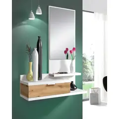 TU MESITA - Aparador recibidor Flotante 1 cajón + espejo Alejandrina Color Blanco