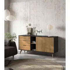 TU MESITA - Aparador Largo Clásico 3 cajones 2 puertas Ventura color HayaNegro