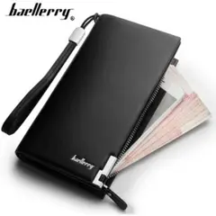 BAELLERRY - Billetera Larga para Hombre de Cuero con Tarjetero Porta Celular Negro