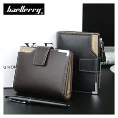 BAELLERRY - Billetera para Hombre Cuero PU con Monedero Tarjetero Negro