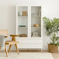 TU MESITA - Vitrina Alta 2 puertas 2 cajones Dubai color BLanco