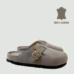 WHITE - Zuecos Chloe de cuero color plomo