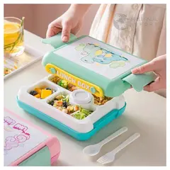 GENERICO - Lonchera Taper para Niños Tipo Bento Box 4 Divisiones Incluye cubierto Modelo Dinosaurio