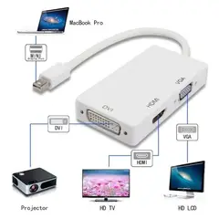 GENERICO - ADAPTADOR CONVERTIDOR MINI DISPLAY PORT A HDMI+VGA+DVI BLANCO