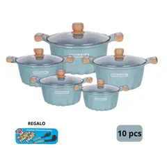 GENERICO - Juego de Ollas 10 Piezas Roca Volcánica - Esmeralda