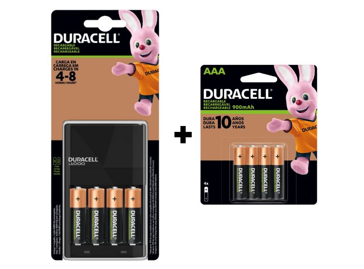 Kit Pilas Recargables 2500 mAh +Cargador + 4 pilas AAA