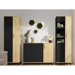 TU MESITA - Aparador Rústico Omaha 4 cajones 1 puerta color NegroHaya