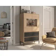 TU MESITA - Vitrina 2 puertas Lucio color DunaNegro 2 cajones