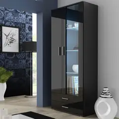 TU MESITA - Vitrina Clásica Sasha 2 puertas 2 cajones color Negro