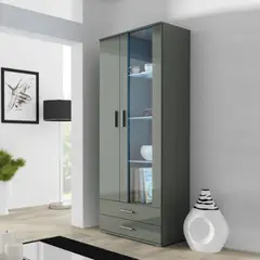 TU MESITA - Vitrina Clásica Sasha 2 puertas 2 cajones color Gris