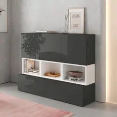 TU MESITA - Aparador Recibidor Moderno Charlie BlancoNegro 3Caj 1Pta