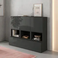 TU MESITA - Aparador Recibidor Moderno Charlie Negro 3Caj 1Pta