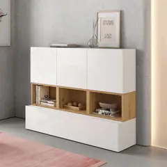 TU MESITA - Aparador Recibidor Moderno Charlie BlancoMarrón 3caj 1pta