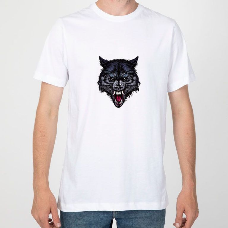 Polo Hombre manga corta diseño Lobo - Blanco