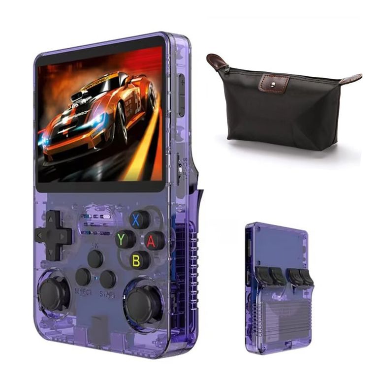 Consola Portatil Retro Game R36S 64GB Morado y Estuche