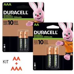DURACELL - Set 2 Packs 4 pilas baterias recargable AAA + AA