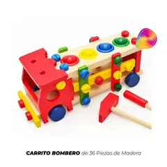 GENERICO - Carrito Bombero de 36 Piezas de Madera