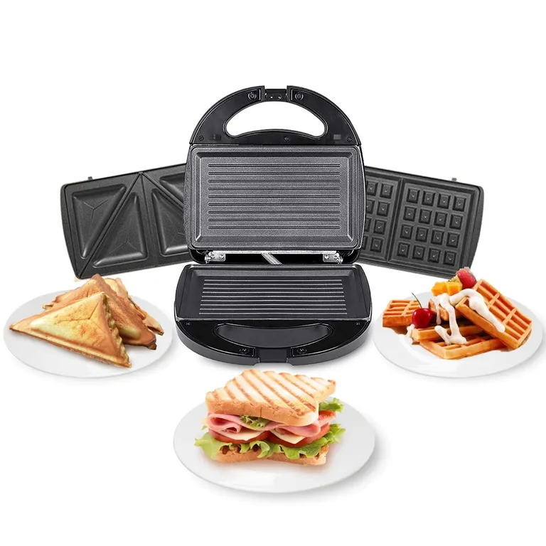 RAF R594R Maquina 3 en 1 para hacer Waffles + Sandwich + Parilla Grill