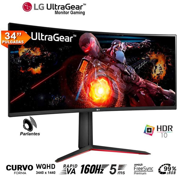 Monitor Gamer UltraGear 34GP63A-B WQHD 5ms 160Hz Curvo HDR10