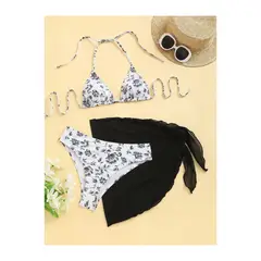 KAST PE - Bikini Telma Negro de 3 piezas con estampado floral - Talla M