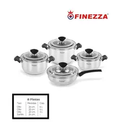 FINEZZA - JUEGO DE OLLAS ACERO INOXIDABLE 8 Pzas