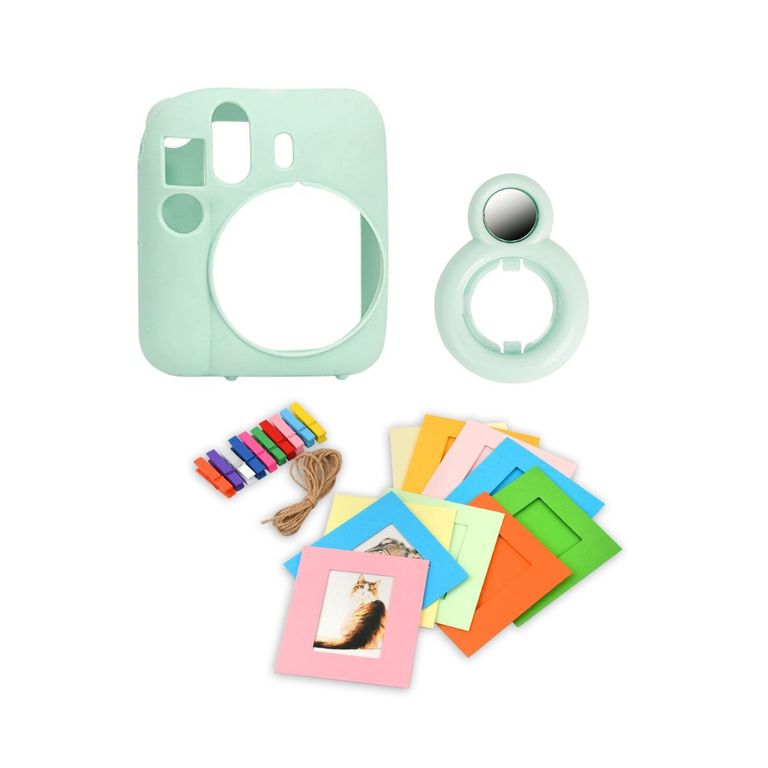 PROTECTOR DE SILICONA MINI 12 + SELFIE+ PORTAFOTOS COLGANTES - COMBO