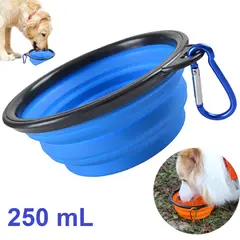GENERICO - PLATO PORTATIL PLEGABLE CHICOS PARA MASCOTA - 250mL AZULINO