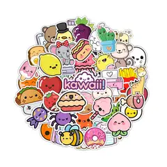 GENERICO - Pack 50 Stickers Frutas Comida Animales Cute Kawai