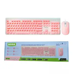 SEISA - Teclado y Mouse Rosado con Cable USB para PC o Laptop Notebook Tablet