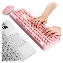 SEISA - Kit Teclado y Mouse Rosado con Cable USB para PC Notebook Laptop