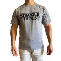 GENERICO - Polo Hombre manga corta diseño Stranger Things- Gris Melange
