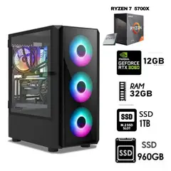 COMPUTADORA PC GAMER RYZEN 7-5700X, Ram 32GB, SSD M.2 1TB+SSD 960GB, RTX 3060 12GB CASE 800W
