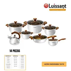 LUISSANT - JUEGO DE OLLAS DE 14 PZAS EN ACERO INOXIDABLE