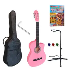 VOZZEX - Guitarra acústica c/corte ROSADO  39″ con funda con varilla de calibración «VOZZEX»