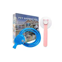 GENERICO - Combo Manguera Baño 228 cm + Cepillo Rosa - para mascotas