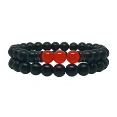 LUCYANA JOYAS Y ACCESORIOS - Juego de Pulsera para Hombre en Cuarzo Ónix y Ágata rojo