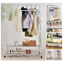 GENERICO - Organizador Ropa Doble con Estantes De 2 Niveles con Ruedas